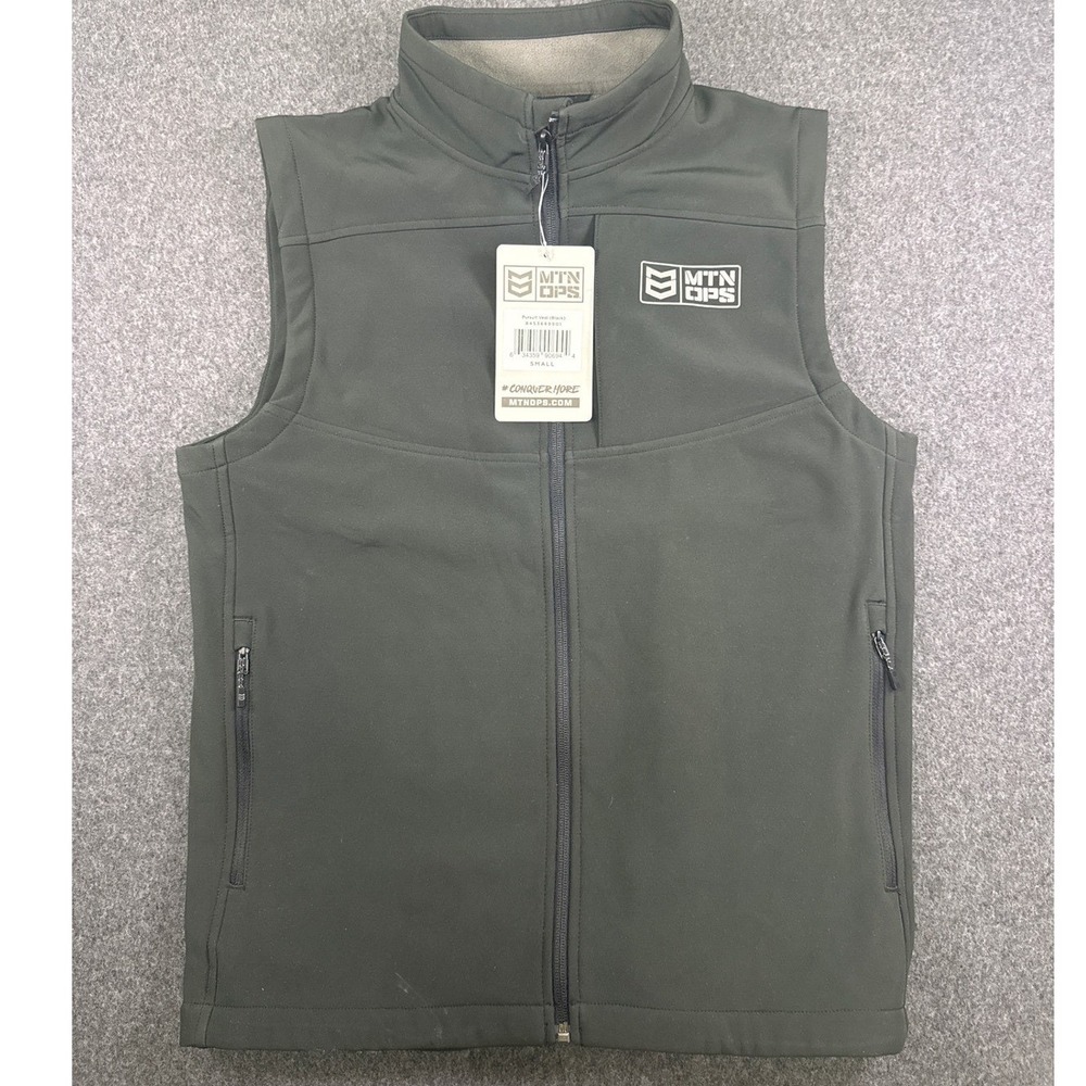 MTN OPS Pursuit Vest Mens Small Gray Softshell DWR Fleece Lined Full Zip Outdoor